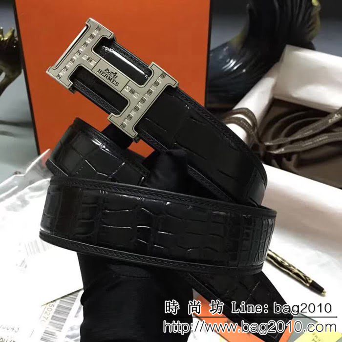 愛馬仕HERMES 義大利頂級進口頭層鱷魚紋 高端男士皮帶 HHG1073